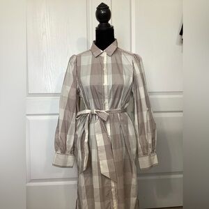 New 100% cotton with tags! Stylish plaid dress with belt, perfect all occasion.